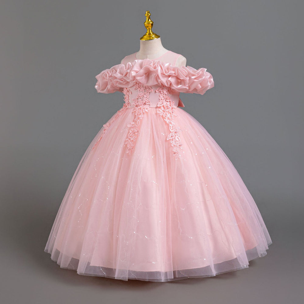 New arrival: girls' off-the-shoulder floral princess dress - perfect for piano recitals and special occasions