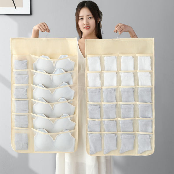 Underwear storage hanging bag Wardrobe storage artifact Double-sided storage bag Wall hanging underwear bra socks finishing rack