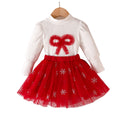 new european and american christmas top with puff sleeves + mesh skirt bow set - hot selling direct from the factory