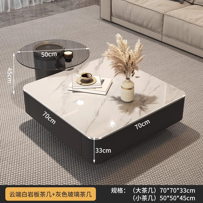 For home tea table living room glass black light luxury slate modern casual combination coffee table small apartment square sense for home
