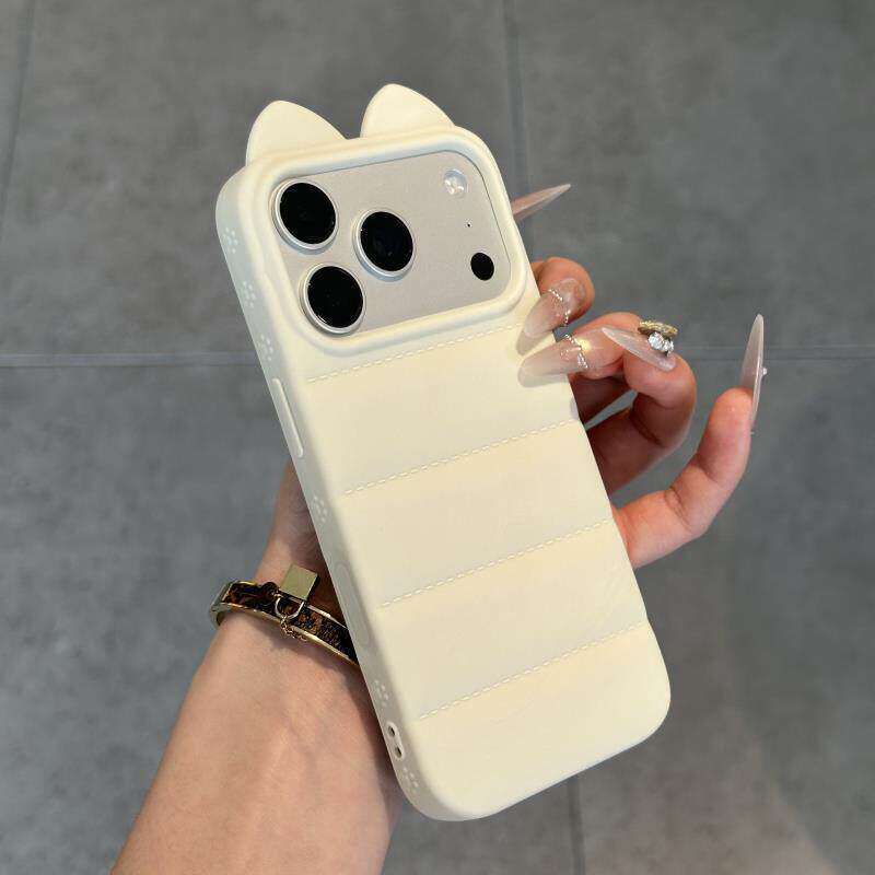 Ins dopamine color stereo cat ears silicone mobile phone case suitable for iphone16 apple 17 side cat claw case