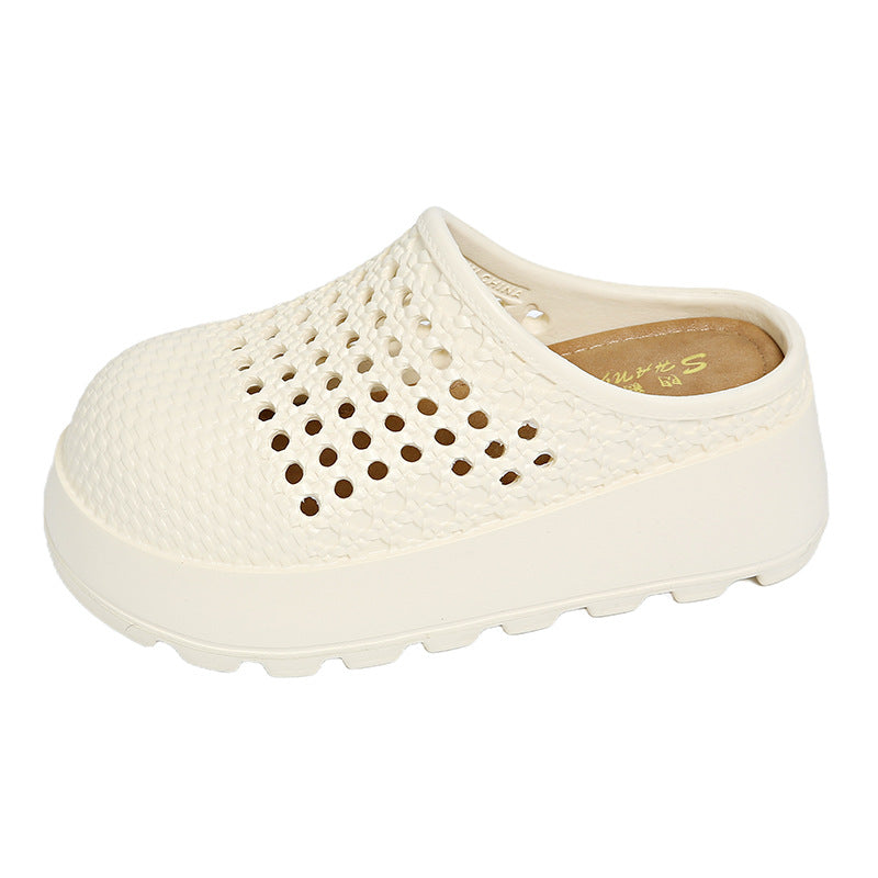 Summer new thick soleplatform shoes non-slip cut out breathable half slippers women's sandals pure color cut outoutwear toe shoes