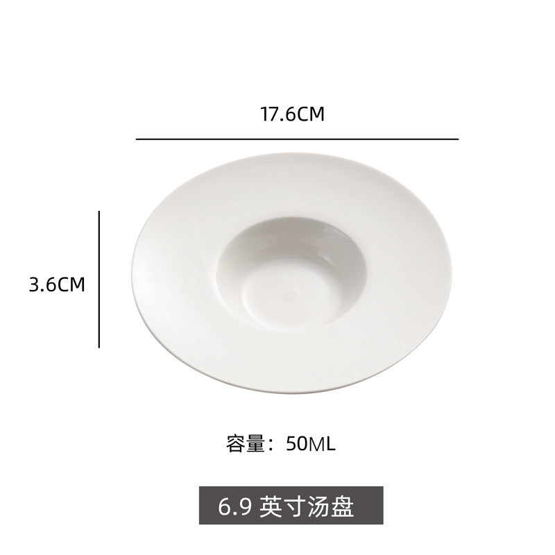 Modern minimalist creative pure white dinnerware soup plate - restaurant, hotel, home use - pasta, western cuisine, salad ceramic straw hat plate