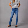 Independent station worn-out jeans for women new arrival  elegantwork clothingstraight-leg pants washed stretch jeans