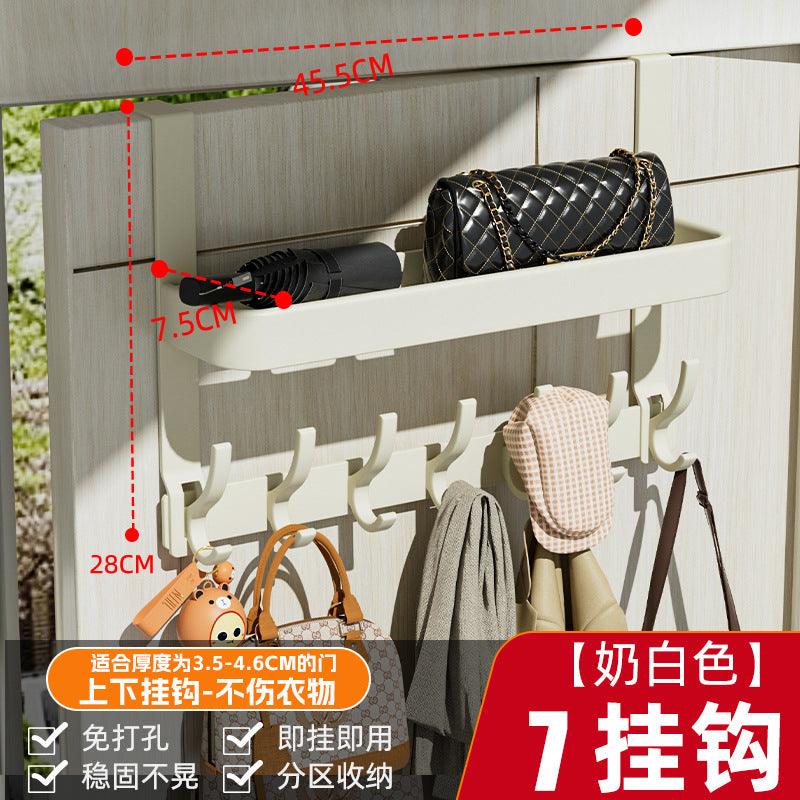 Double-layer storage rack behind the door, strong load-bearing, punch-free wall-mounted clothes hanger, door-mounted clothes and hat storage rack