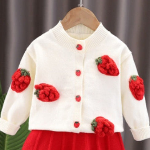 Kids' knitted sweater dress -  new girls' fruit & handmade flower set - baby fashion outfit top & skirt set