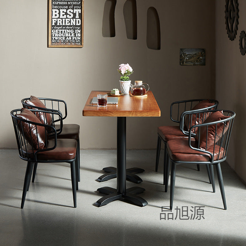 American wrought iron solid wood dining table and chairs combination industrial style Internet celebrity restaurant barbecue shop music bar bistro table