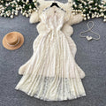 French chic lace cutout dress - women's summer tie-waist a-line elegant maxi dress
