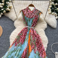 Fashionfashionablepositionprintingdress women's  summer lazy loose strap waist elegant pleated long skirt