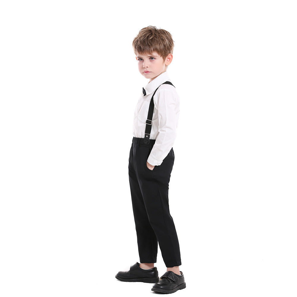 Boys' formal wear, children's performance outfit, student piano recital costume, floral dress for kids, big kids' white shirt and black pants set