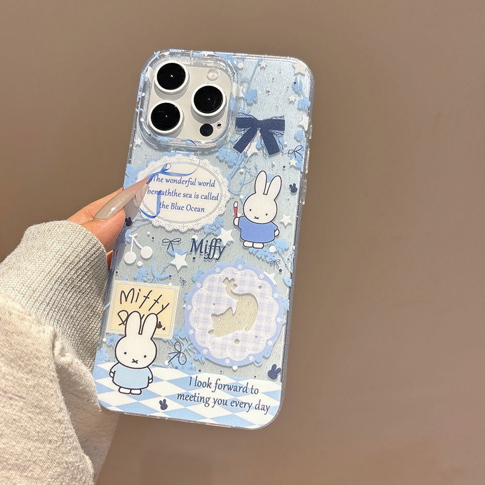 Suitable for apple 16 large hole miffy cute summer mobile phone case for girls iphone15 cartoon transparent protective cover 14