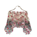 One shoulder mesh embroider see-through shirt for women summerloose outer wear puff sleeve short blouse long sleeves lace shirt