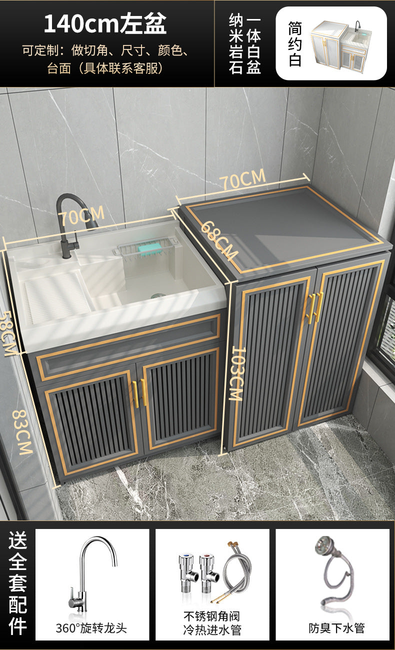 Space Aluminum Balcony Washing Machine Cabinet Combination significant other Pool Slot Integrated Flip Cover Pulsator Hand Washbasin with Rub Board