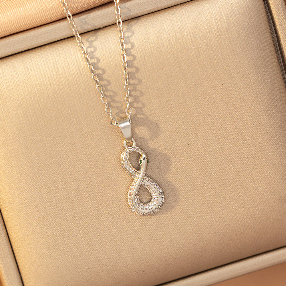 [copper inlaid with zirconium] cross-border hot-selling snake-shaped necklace for women, personalized fashion stainless steel elegant accessible luxury clavicle chain jewelry