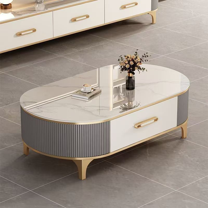 Rock slab coffee table living room for home2025new arrival small apartmentaccessible luxuryclassy oval coffee table tv cabinet combination