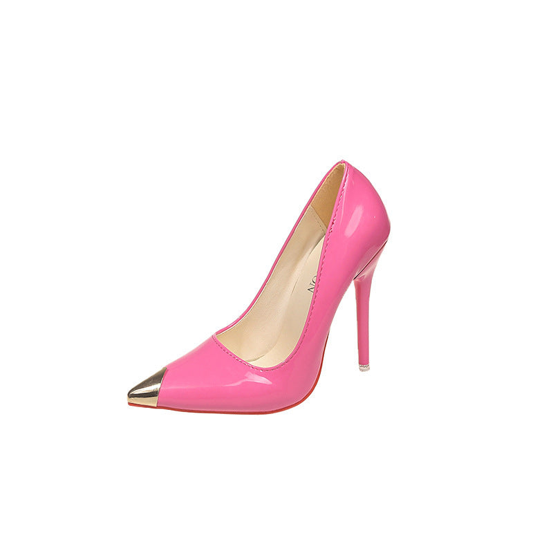 Plus size sexy color block european and american high heels 2026 summer new collection stiletto pointed toe patent leather cross-border professional women's pumps