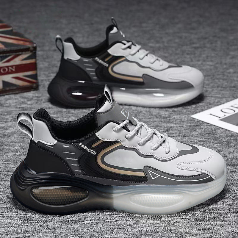 Air cushion men's shoes 2026 spring new sports trendy leather running shoes black warrior waterproof casual student trendy shoes