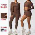 Ready-to-ship cross-border double-sided brushed, form-fitting, breathable solid color training yoga set, eight-piece athletic running fitness outfit for women