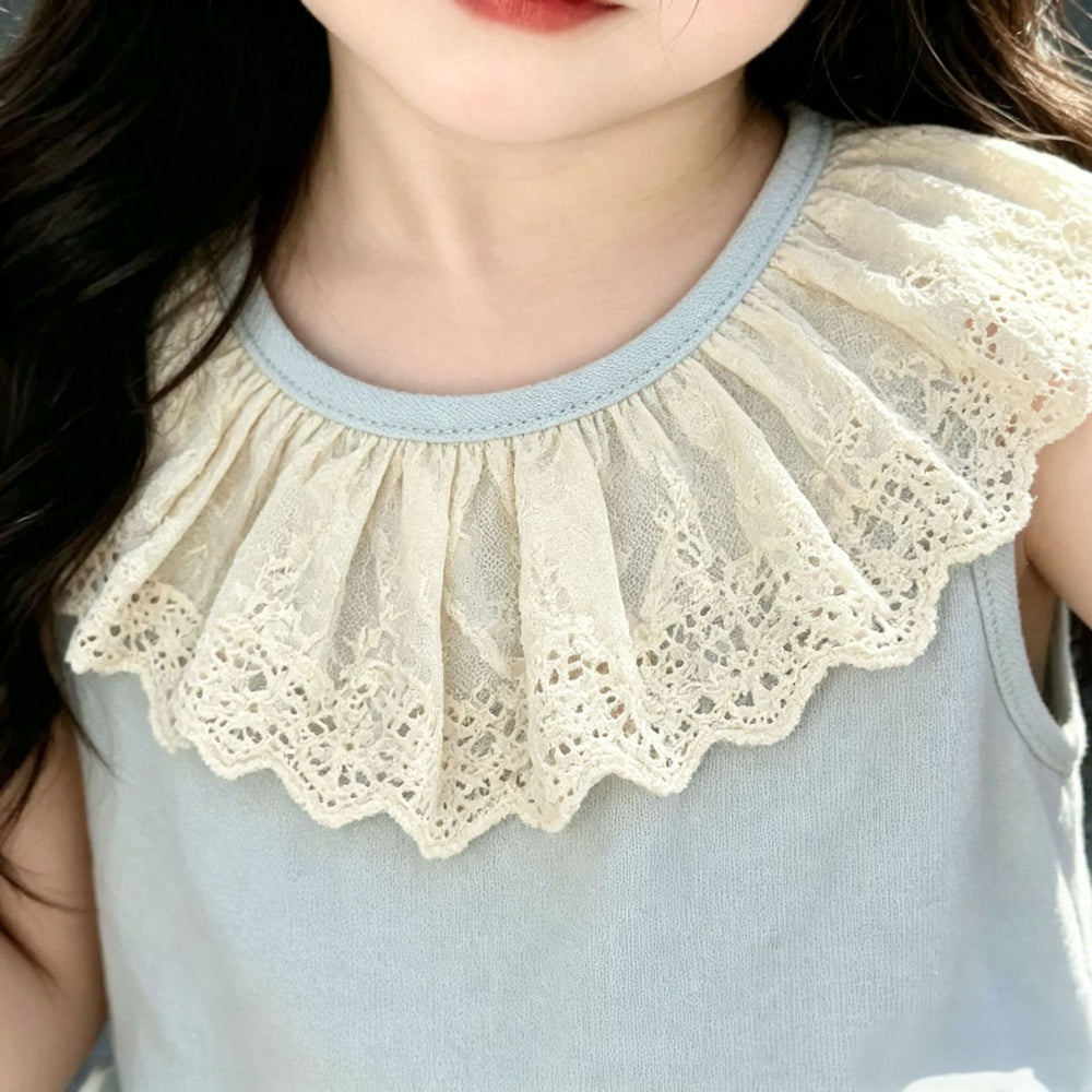 summer fresh bow design sweet & cute sleeveless lace-trimmed dress for baby girls and girls