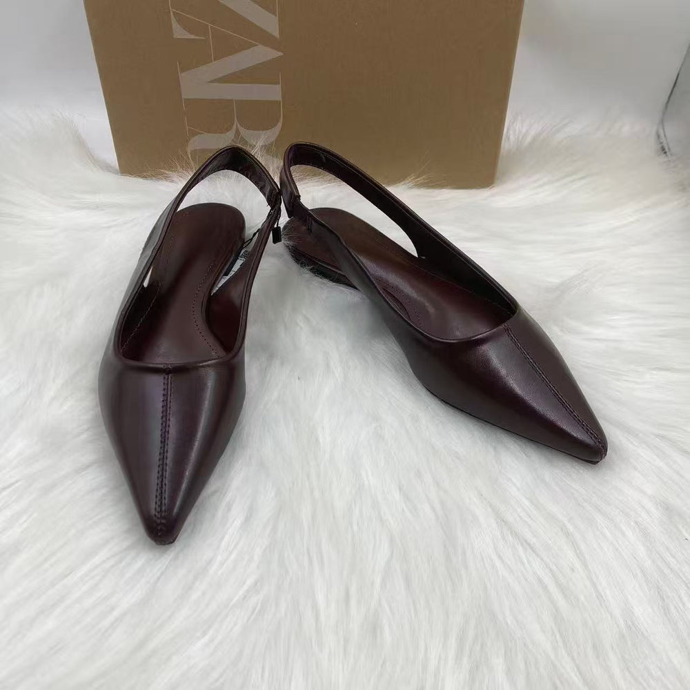 Za2025 winter new arrival: imported crinkled calfskin leather, minimalist comfort, pointed-toe, closed-toe, flat sandals for women