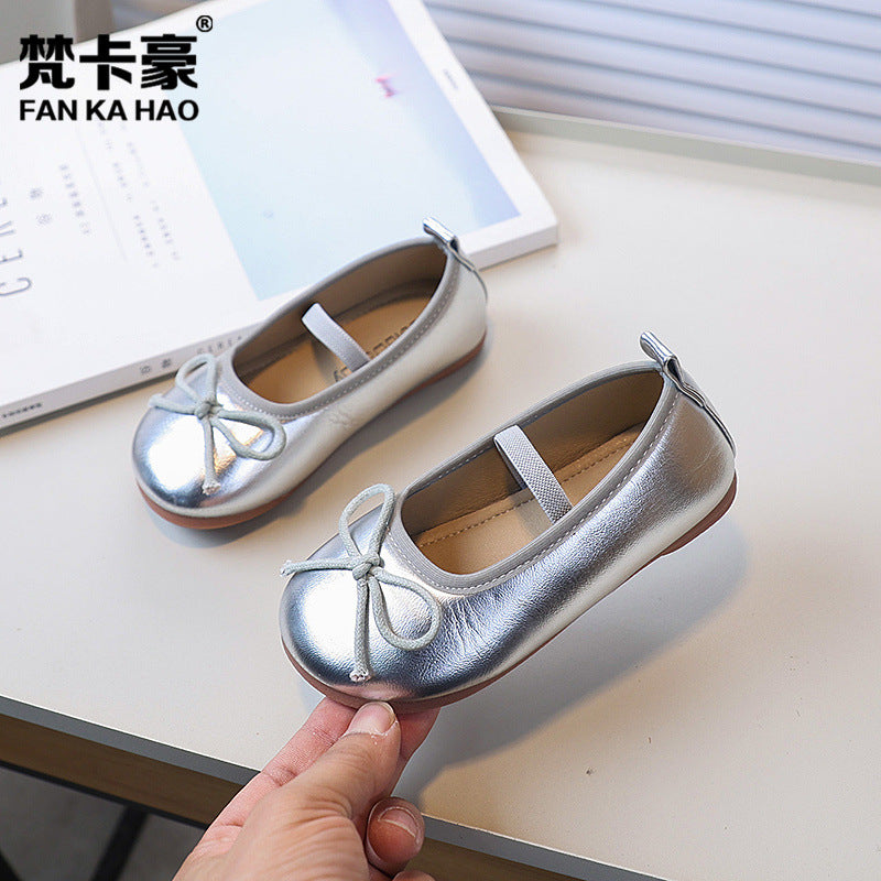 Vancahao girls' bowknot princess shoes, new spring/autumn  collection, kids' mary jane leather shoes, soft sole dance shoes
