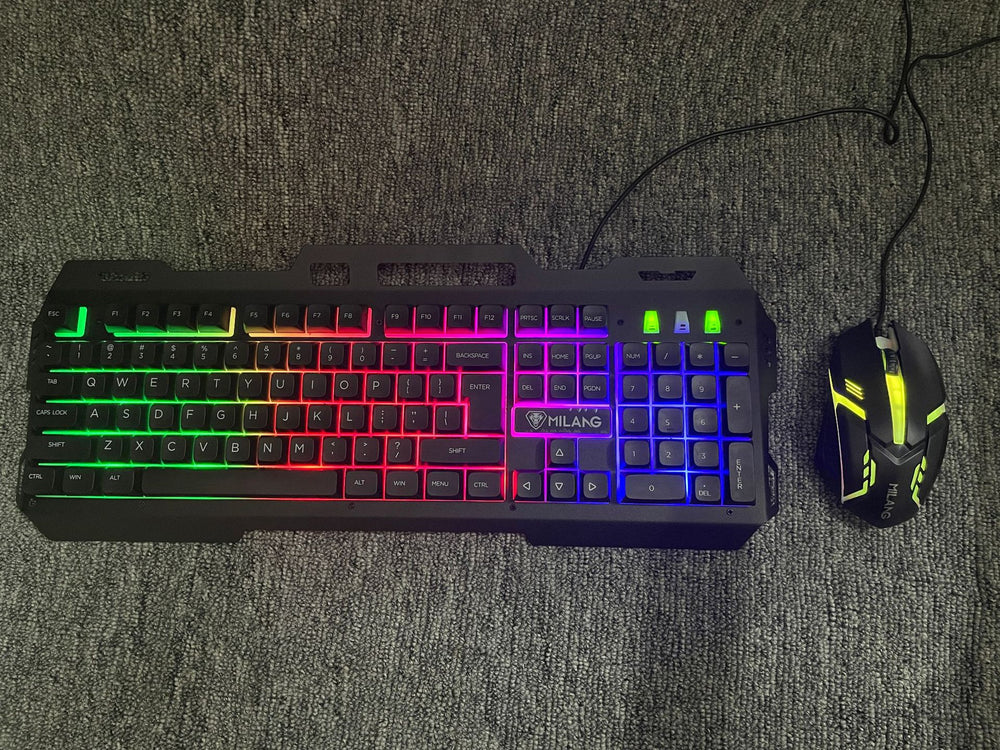 Miwolf t806 metal iron plate mechanical feel gaming keyboard and mouse combo - wired, rgb backlit, floating keycaps