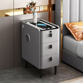 Ultra-narrow solid wood nightstand - modern minimalist, light luxury, multifunctional smart wireless charging bedside table for bedroom