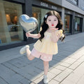 Cute cartoon rabbit girl's summer outfit set -  new summer collection: memory foam bunny top & plaid pants for babies