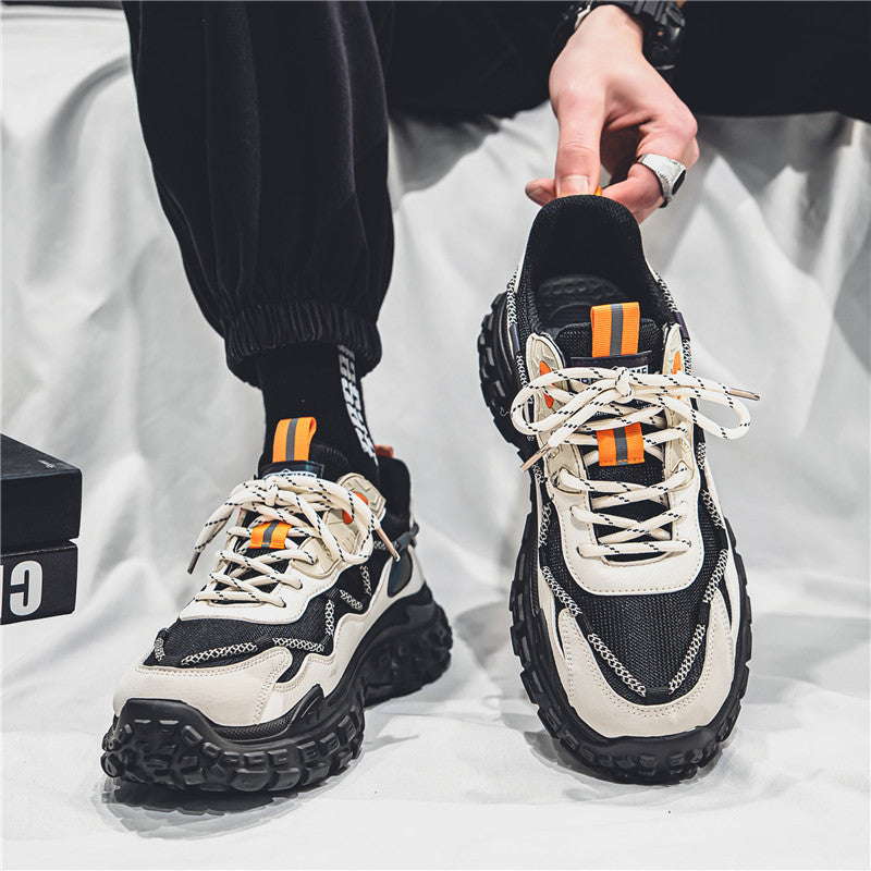 Popular men's shoes spring breathable mesh easiest for match sports casual running thick sole tire dad men's trendy shoes