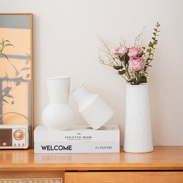 Ceramic vase set Simple ceramic vase Home decoration ornament White decorative handicraft set Vase
