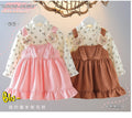 Girls' spring/autumn outfit set,  new korean style, kids' corduroy suspender skirt with matching top, faux two-piece set for little girls
