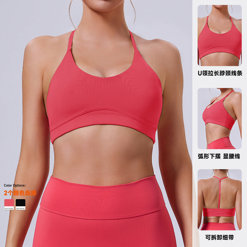 Eco-friendly biodegradable new fabric outerwear sports tank top with beautiful back straps, padded bra, fitness tank top, stretchy yoga top
