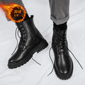 Autumboots black high-top trendy shoes british style motorcycle workwear leather boots winter height-increasing high-top leather shoes cotton shoes
