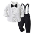 spring new boys' korean style outfit: long-sleeved shirt & striped overalls two-piece gentleman's children's clothing wholesale