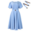 C8659 women's foreign trade cross-border new arrival round neck puff sleeve high waist fashionable large skirt plus size african dress