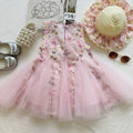 summer sleeveless girls' chic 3d floral dress - new embroidered lace mesh dress