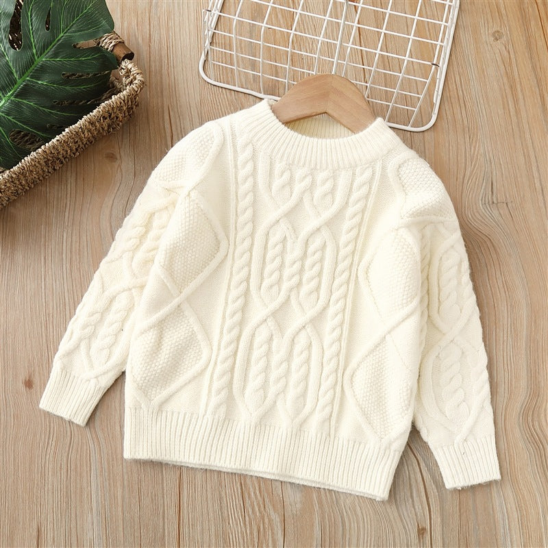Kids' sweater  winter retro style fleece-lined thickened pullover knit base layer for boys and girls, toddler to mid-sized children