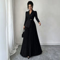 european and american cross-border e-commerce women's new black fitted slimming elegant blazer pleated dress