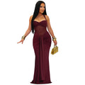 C7608 cross-border   fashion women's sexy see-through mesh halter tie-up dress