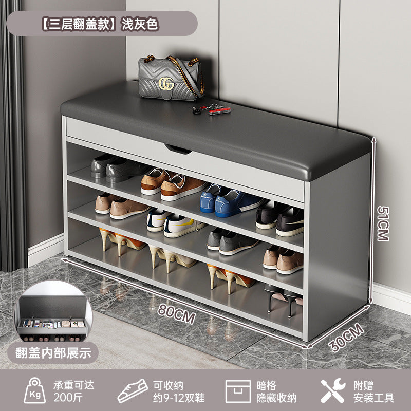 At the beginning of one piece, the shoe change stool is at the door of the household, the shoe rack can be seated at the door, the shoe cabinet is integrated with the stool, the entrance cabinet, and the storage cabinet.