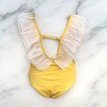 Korean style girls' swimsuit  mesh ruffle v-neck one-piece swimsuit kids beach swimwear princess style