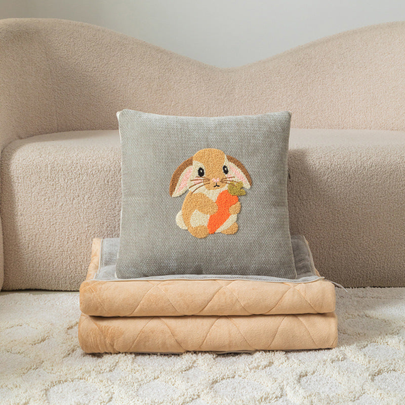 Cartoon plush throw blanket - dual use pillow blanket, crystal velvet, thickened towel embroidery, perfect for car, office, air conditioning, and nap time