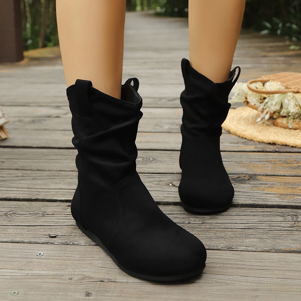 Exportfall and winter frosted suede pleated boots round toe flats sleeve boots retroknee socks western women's boots plus size