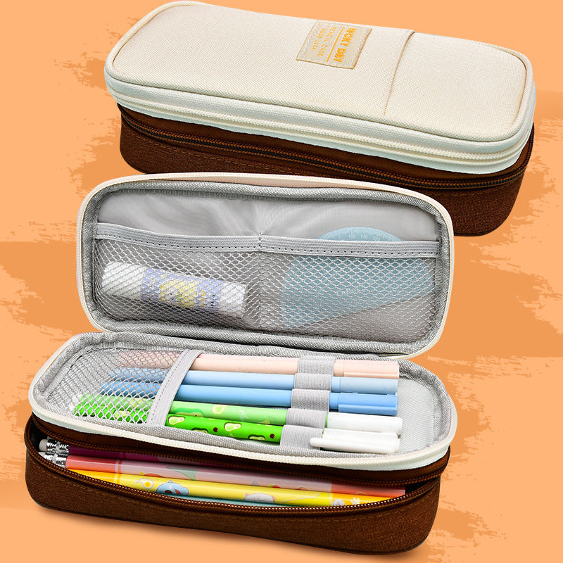 Canvas pencil bag, large-capacity contrasting color multi-functional primary school student stationery box,  creative pencil bag, one piece is sent on behalf of others.