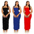 C7480 cross-border   fashion women's halter neck rhinestone beaded bodycon mini dress