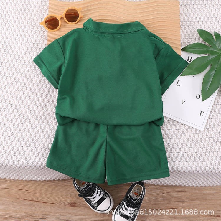 Boys' summer outfit: two-piece korean style polo shirt and shorts set - short sleeve activewear for kids