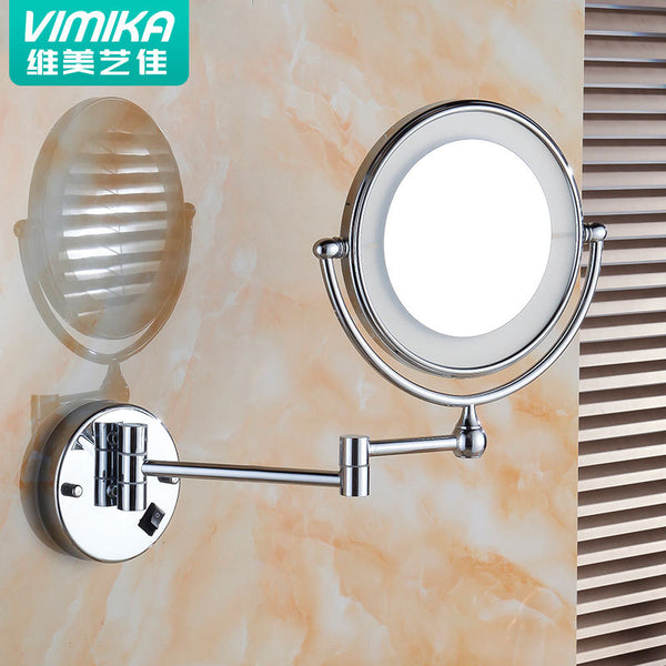 No punching bathroom cosmetic mirror, hotel bathroom double-sided enlarged beauty mirror, wall-mounted foldable LED mirror