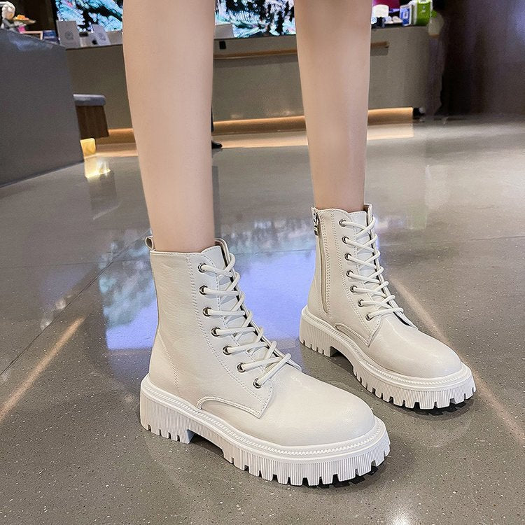 2021 autumn new Martin boots women's black platform Internet celebrity thin versatile British style flat shoes single boots