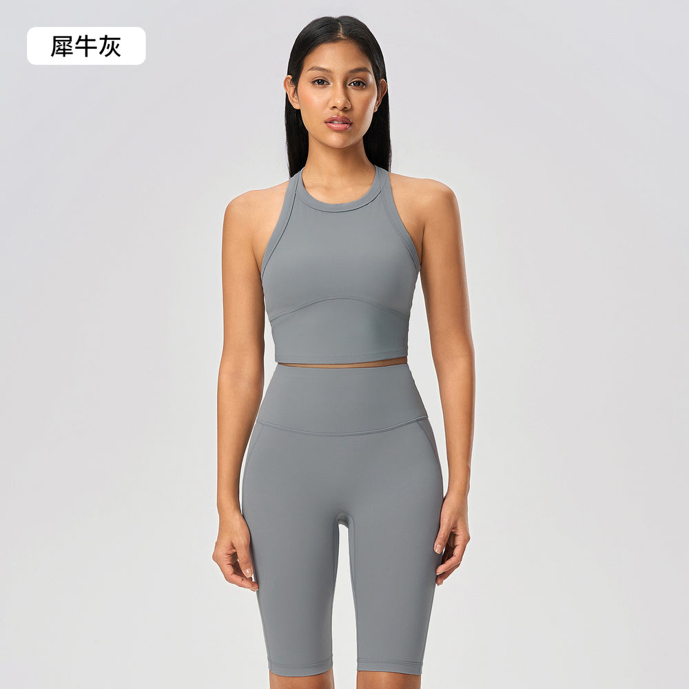Naked feeling high-intensity sports bra women's no embarrassment line elastic tummy tight half length pants fitness yoga suitsuit