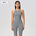 Short sleeveless sports vest women's nude stretch fixed cup high round neck fitness yoga clothes topsd25030